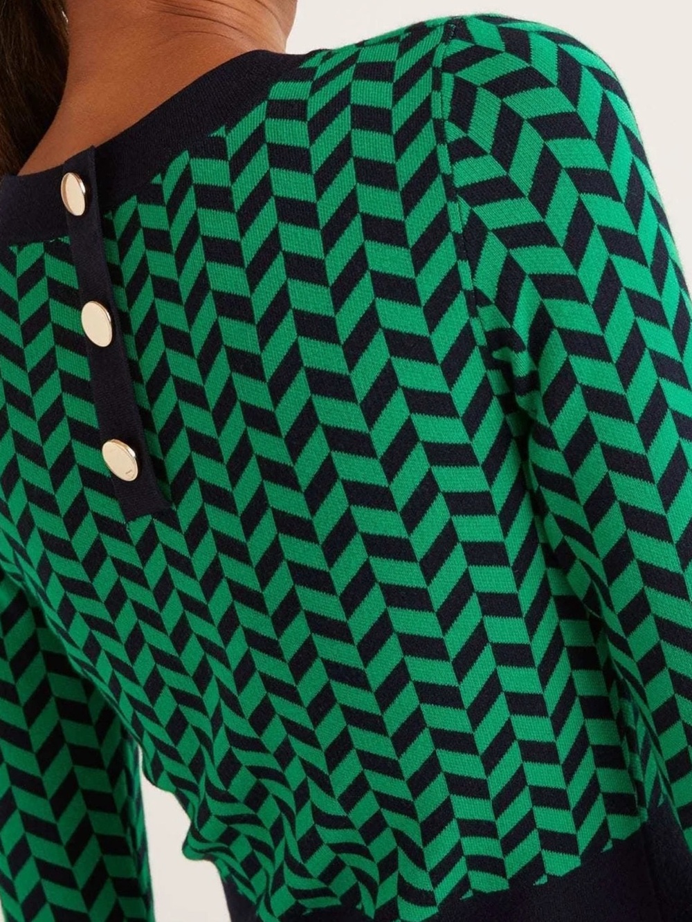 Boden Green and Navy Chevron Knit Dress - Picture 4 of 10
